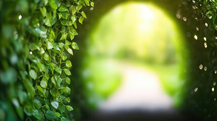 Poster - Mystical lush idea. A lush green pathway framed by vibrant foliage, inviting exploration and tranquility.
