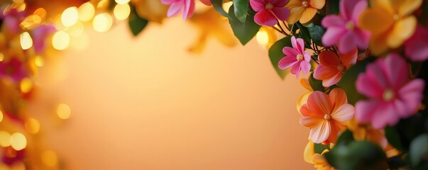 Poster - Mystical nature concept. Vibrant flowers framed by warm light, perfect for spring and floral-themed projects.