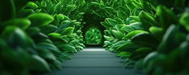 Poster - Mystical lush idea. A serene pathway surrounded by lush green foliage inviting exploration and tranquility.