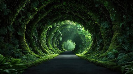 Aufkleber - Mystical nature concept. Lush green tunnel of trees creating a serene pathway through nature's beauty.