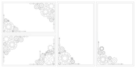 Hand drawn gear cogwheel corner, frame and border Doodle sketch style color gear mechanism. Concept of business idea, teamwork, progress background. Doodle cog