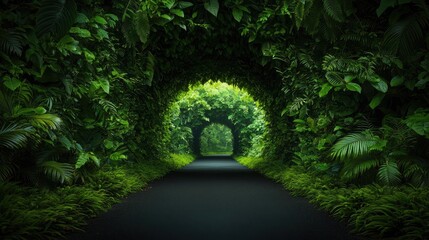 Poster - Mystical lush idea. A serene pathway enveloped by lush greenery, ideal for peaceful nature exploration.