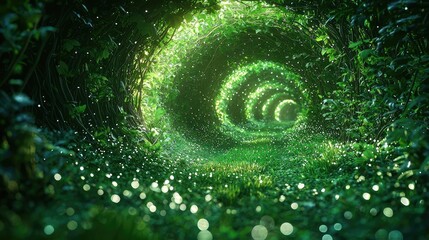 Poster - Mystical lush idea. A mesmerizing green tunnel surrounded by lush vegetation and sparkling lights.