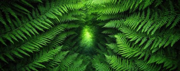 Poster - Mystical lush idea. Close-up view of lush green fern leaves creating a vibrant natural texture.