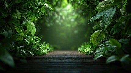 Poster - Mystical lush idea. A serene path through a lush green forest filled with vibrant tropical foliage.