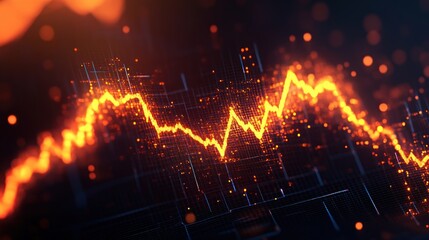 Aufkleber - Blur Background of Glowing Orange Stock Market Graph Decline Financial Data Visualization Abstract Background