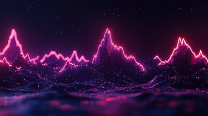 Aufkleber - Abstract Neon Pink Stock Market Graph Data Visualization Digital Mountain Range Landscape on Blur Background