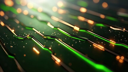 Poster - Abstract Green and Gold Circuit Board Technology on Blur Background