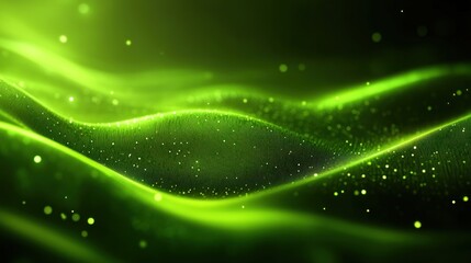 Poster - Abstract Green Energy Wave Blur Background Glowing Particle Flow Digital Texture