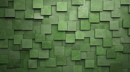 Poster - Abstract Green Square Texture Background 3D Rendered Geometric Pattern of Overlapping Squares