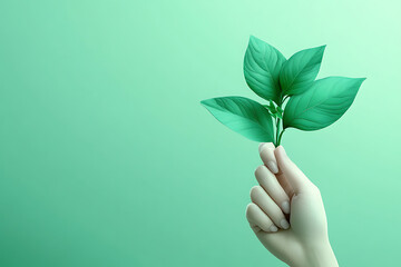 Wall Mural - Hand Holding Fresh Green Leaves - A Symbol of Nature's Beauty