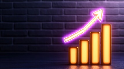Leinwandbilder - Illuminated Neon Growth Chart Upward Trend Financial Success Brick Background
