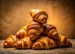 © chaowalit - Freshly Baked Croissants on Beige, Bakery Background, Breakfast Scene