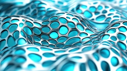 Poster - Abstract Blue and Silver 3D Metallic Mesh Wave Background Texture