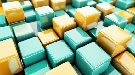 Poster - Abstract Background of Shiny Teal and Gold Cubes Geometric 3D Render Modern Design