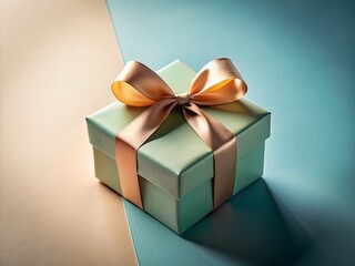 Modern, minimalist gift box with ribbon.  Elegant, simple design.  Abstract still life photography.  Creative, geometric composition.