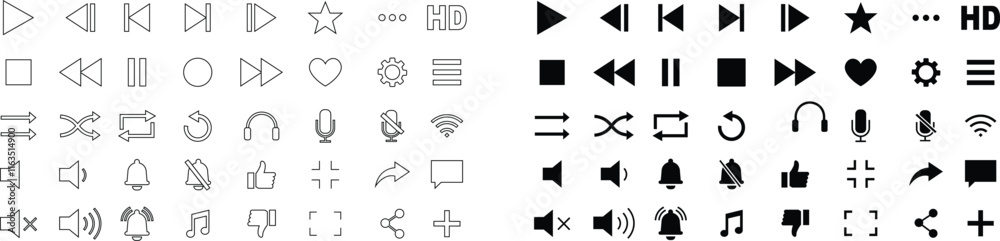 Media player icon set. Multimedia music audio control Media player ...