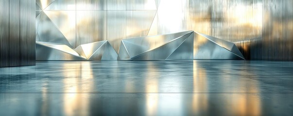 Poster - Brushed abstract background concept. Modern architectural interior with reflective surfaces and innovative design elements.