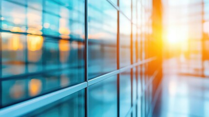 Poster - Brushed abstract background concept. Modern glass building reflecting vibrant sunset light on its facade.