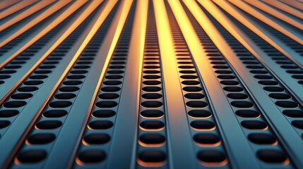 Poster - Brushed abstract background concept. Close-up shot of metallic patterns highlighted by warm, golden lighting.