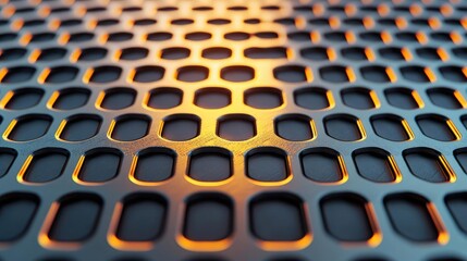 Poster - Brushed abstract background concept. Close-up of a metallic mesh pattern with glowing edges, showcasing intricate design.