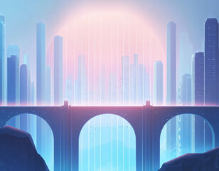 Sticker - Futuristic Cityscape Bridge