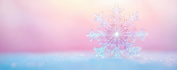 Poster - Snowflake abstract background idea. A delicate snowflake gleaming against a soft pastel background, symbolizing winter's beauty.