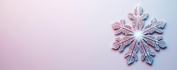 Poster - Snowflake abstract background idea. A delicate snowflake showcasing intricate patterns against a soft pastel background.