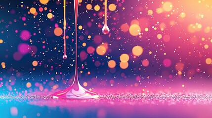 Aufkleber - Splatter abstract background concept. Colorful liquid dripping against a vibrant, sparkling background with bright bokeh effects.
