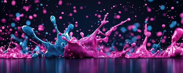 Poster - Splatter abstract background concept. Vibrant splashes of pink and blue paint create a dynamic and colorful visual effect.