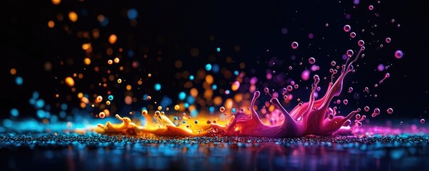 Poster - Splatter abstract background concept. A vivid splash of colorful liquid droplets creating a mesmerizing visual effect.
