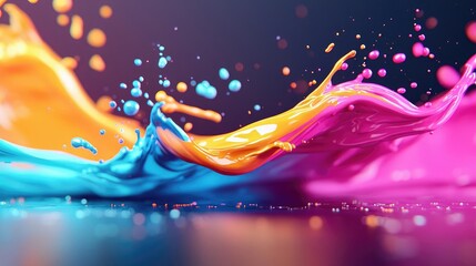 Aufkleber - Splatter abstract background concept. Vibrant splash of paint in blue, orange, and pink against a dark background.
