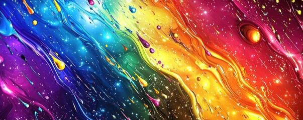 Poster - Splatter abstract background concept. Colorful abstract background with vibrant rainbow hues and water droplets.