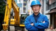 © ThuChung - Asian Civil Engineer with Yellow Excavator working at sandpit. sand industry. construction site.