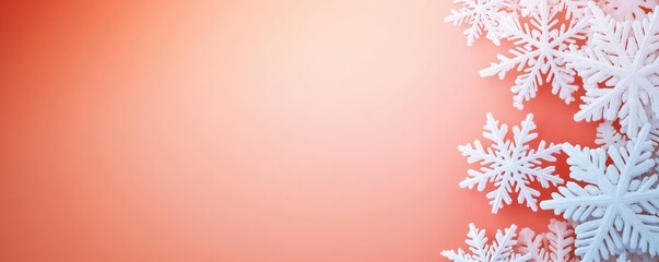 Poster - Snowflake abstract background idea. A serene winter landscape featuring snowflakes on a warm gradient background.