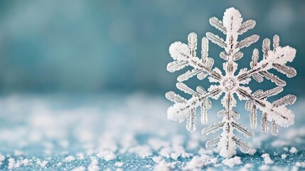 Poster - Snowflake abstract background idea. A detailed snowflake rests on a sparkling surface showcasing winter beauty.