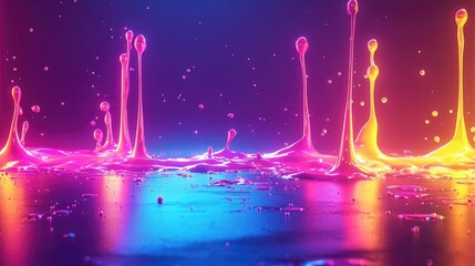 Poster - Splatter abstract background concept. Abstract colorful liquid splash with vibrant hues and dynamic movement on a reflective surface.