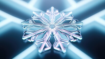 Aufkleber - Snowflake abstract background idea. A beautifully crafted ice crystal snowflake glimmers in soft blue lighting, showcasing nature.