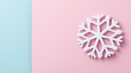 Poster - Snowflake abstract background idea. A minimalist snowflake on a pastel pink and blue background, symbolizing winter beauty.