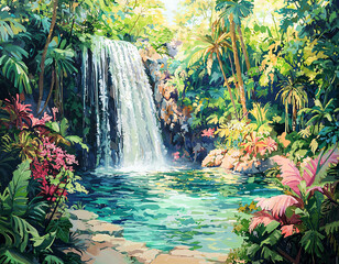 Wall Mural - Tropical Waterfall Paradise