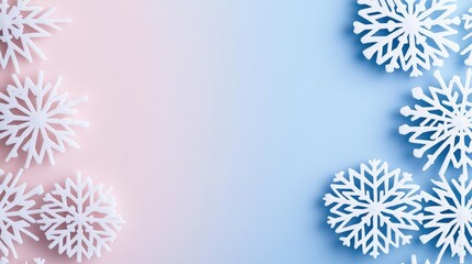 Poster - Snowflake abstract background idea. Beautiful snowflake decorations on a pastel background for winter aesthetics.