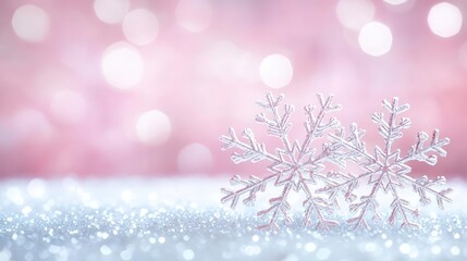 Poster - Snowflake abstract background idea. Delicate snowflakes on sparkling snow create a magical winter atmosphere.