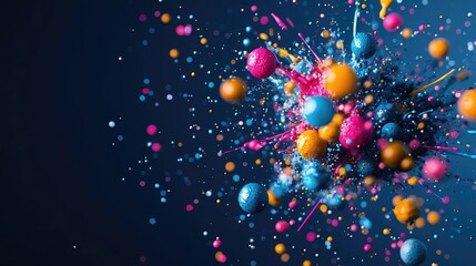 Aufkleber - Splatter abstract background concept. Vibrant explosion of colorful paint droplets against a dark background.