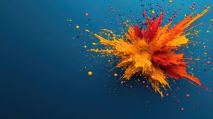 Poster - Splatter abstract background concept. Vibrant color splash on blue backdrop representing creativity and artistic expression.