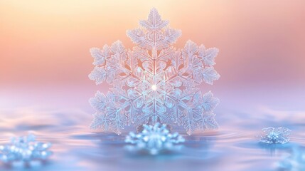 Aufkleber - Snowflake abstract background idea. Beautifully detailed snowflakes on a soft pastel background, capturing winter's essence.