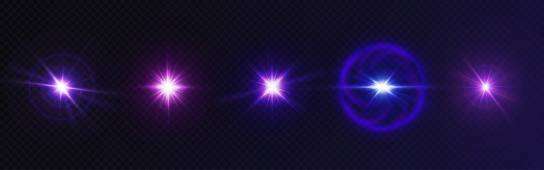 Poster - magical glint and glare collection with purple effects - bright star bursts, shimmering sparkles, ra