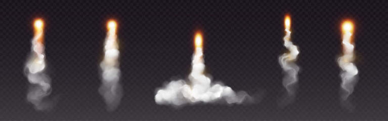 Wall Mural - rocket launch smoke effects with bright flame trails - dynamic white exhaust plumes, upward illumina
