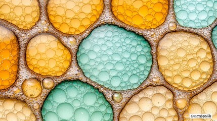 Poster - Colorful Bubble Patterns in Blue and Orange with Intricate Textures and Shapes