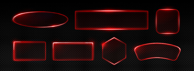 Poster - neon frame collection with glowing red outlines with glass effect. illuminated geometric shapes - ov