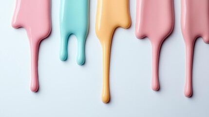 Aufkleber - Pastel chocolates idea. Colorful paint drips in pastel shades creating a vibrant abstract background.